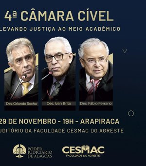 4ª Câmara Cível leva sessão para o Cesmac de Arapiraca na próxima quarta (29)