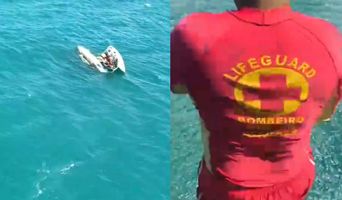 Catamarã naufraga na Praia do Sobral e dois pescadores são resgatados em Maceió