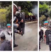 PM usa bombas de gás lacrimogêneo para dispersar opositores de Flávio Bolsonaro perto da Avenida Paulista