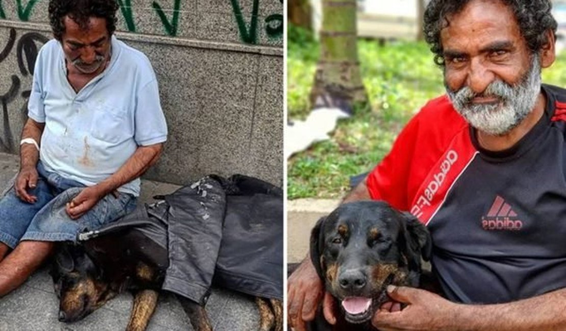 Morador de rua doa casaco para cachorro e os dois conseguem abrigo