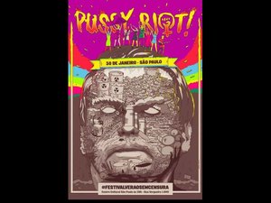 Rosto de Bolsonaro feito de lixo estampa pôster da banda russa