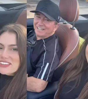 Amado Batista faz passeio romântico em carro conversível com a namorada