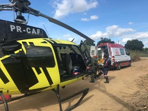 Serviço Aeromédico resgata vítima de queda de motocicleta em Novo Lino