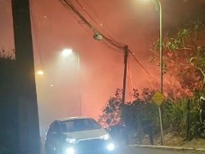 Incêndio de grandes proporções atinge vegetação na Ladeira da Moenda