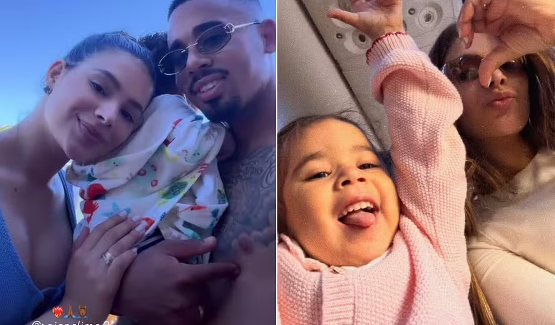 Fora da Copa, Gabriel Jesus curte viagem com esposa e filhos