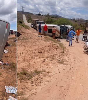Van capota na rodovia AL-130, em Santana do Ipanema