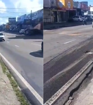 Óleo na pista preocupa motoristas na Avenida Rotary, em Maceió