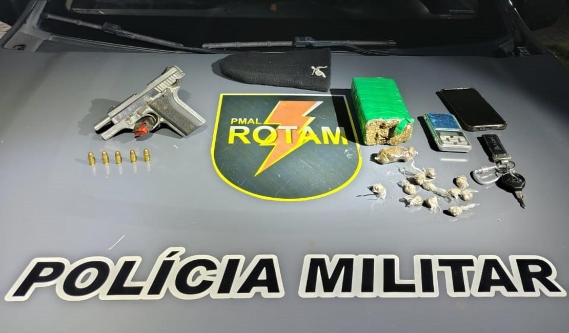 PM apreende drogas e arma em ações de combate ao tráfico na parte alta de Maceió