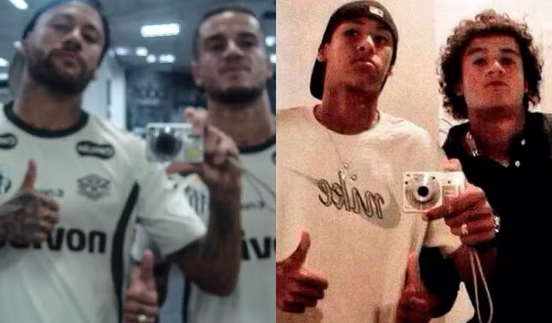 Antes x Depois: Neymar posa ao lado de Philippe Coutinho para recriar foto