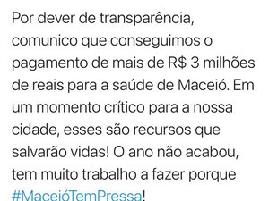 JHC anuncia mais de R$ 3 milhões para saúde de Maceió