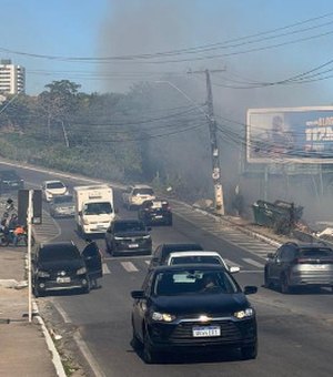 Incêndio atinge vegetação e mobiliza Bombeiros na Avenida Rotary, em Maceió