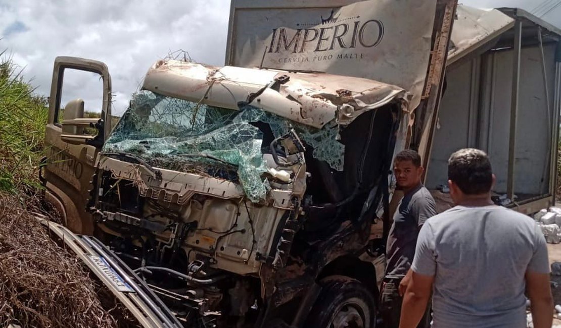 Caminhão de cerveja tomba em São Miguel dos Campos