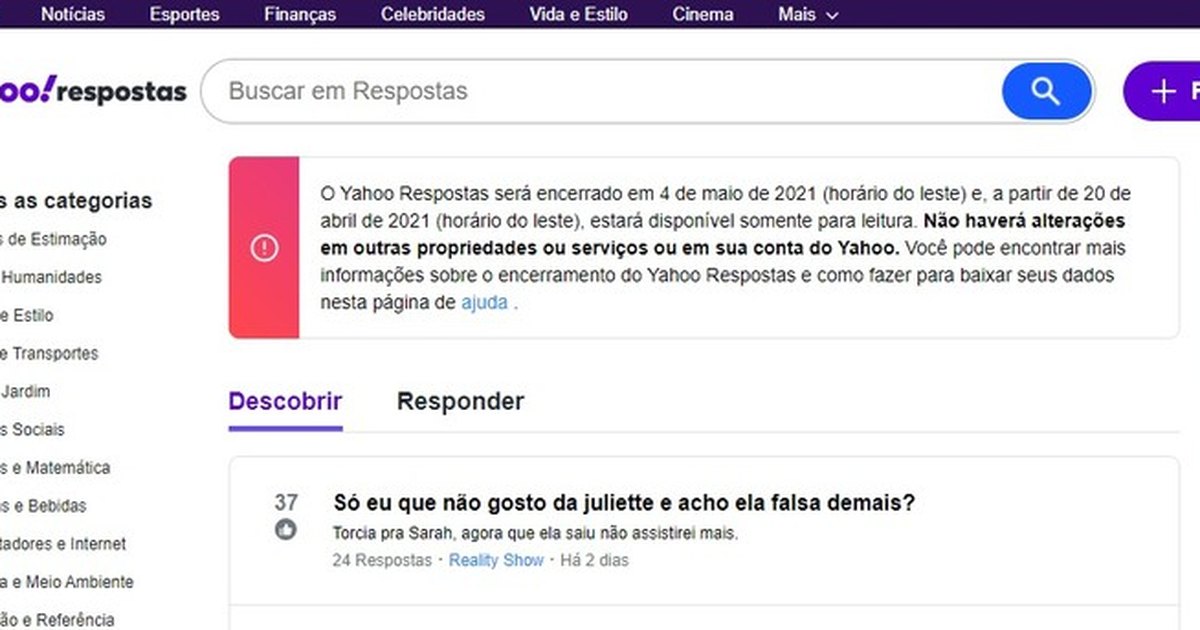 Após 16 anos, plataforma Yahoo Respostas chega ao fim - Folha PE