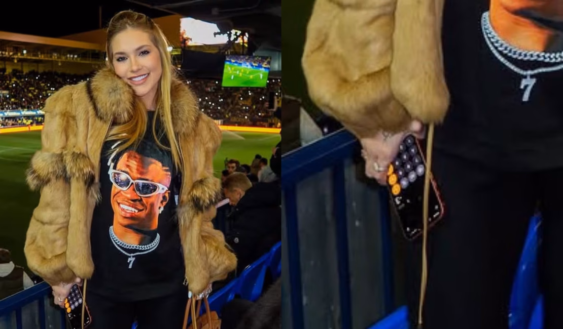 Virginia faz conta na calculadora durante jogo de Vini Jr. e chama atenção