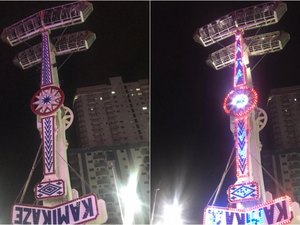 Brinquedo trava no ar e deixa pessoas de cabeça pra baixo em parque de diversões