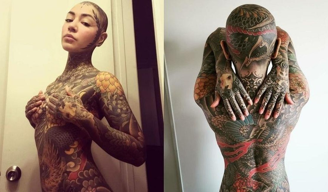 Mulher gasta 234 horas e R$ 142 mil para tatuar quase todo o corpo nos EUA