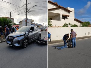 Motociclista é arremessado após carro avançar sinal em Arapiraca