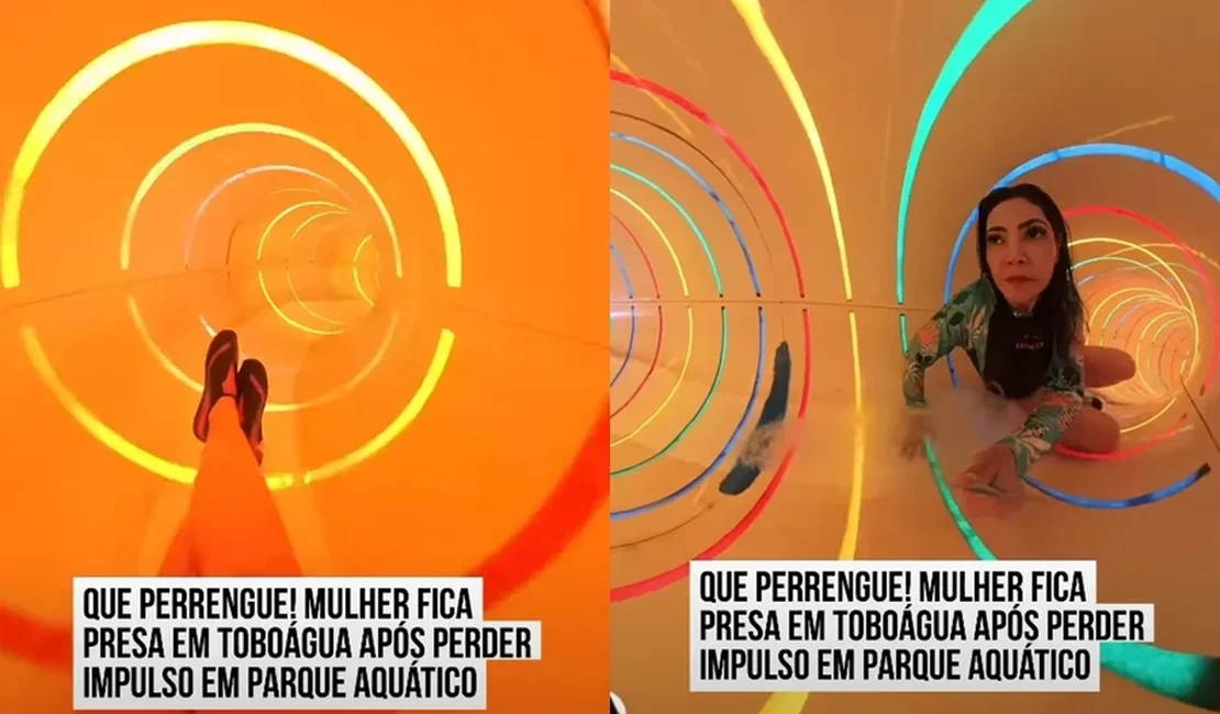 Jovem “fica presa” em toboágua e cena inusitada viraliza