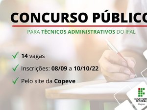 Ifal publica novo concurso público para técnicos administrativos