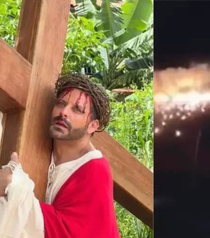 Figurino de Henri Castelli pega fogo durante encenação de 'A Paixão de Cristo'