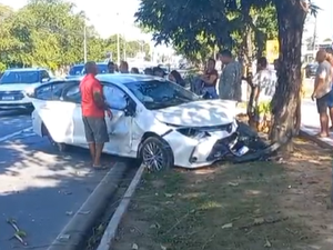 [Vídeo] Carro colide em árvore no canteiro da Avenida Durval de Góes Monteiro