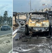 [Vídeo] Carro fica destruído após pegar fogo na Av. Assis Chateaubriand, em Maceió