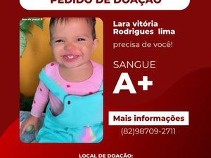 Bebê precisa de doação de sangue para cirurgia cardíaca em Maceió