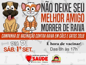Porto Calvo prepara mutirão de vacinação contra a raiva neste sábado