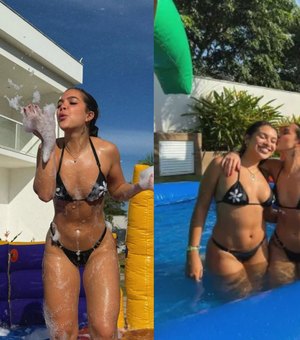 Mel Maia abre álbum de fotos de aniversário de 21 anos com futebol de sabão