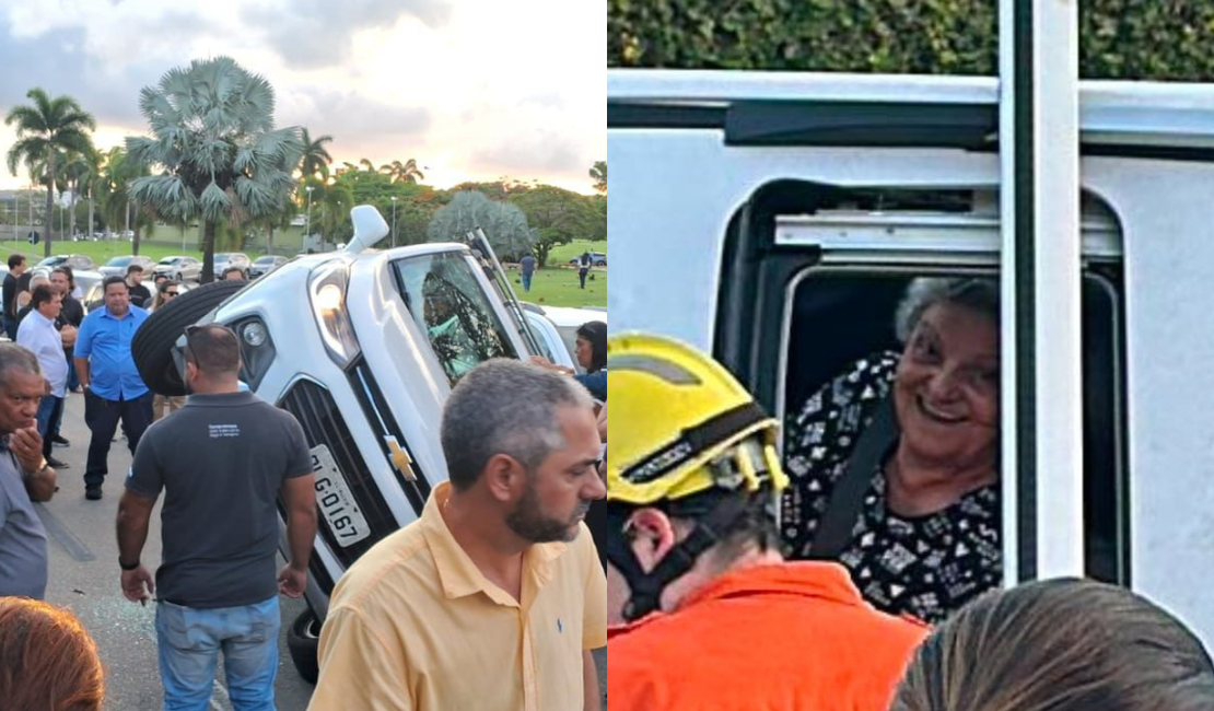 [Vídeo] Idosas saem ilesas de carro que tombou em cemitério na parte alta de Maceió