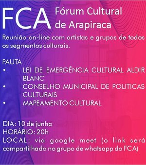 Fórum Cultural de Arapiraca acontece de forma on-line nesta quarta 