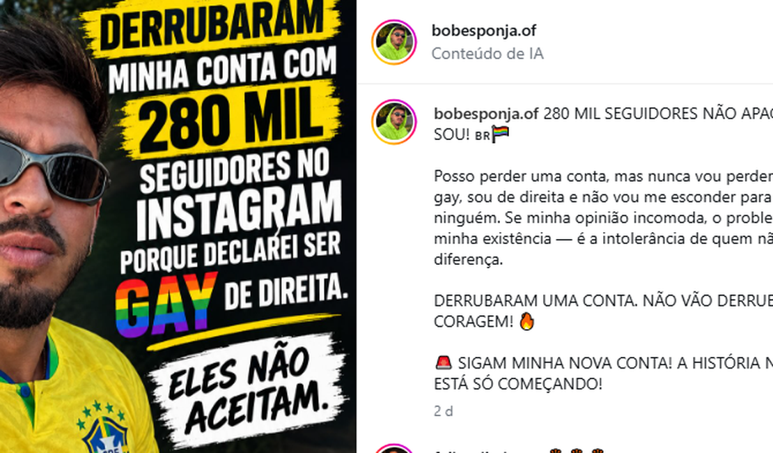 Influenciador de Arapiraca sofre ataques por posição política e perde conta