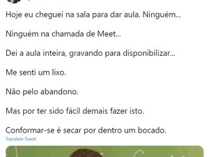 Professor viraliza com desabafo sobre salas vazias: 'Me senti um lixo'