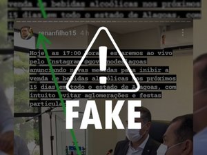 Renan Filho não fez publicação sobre proibição de venda de bebidas alcoólicas
