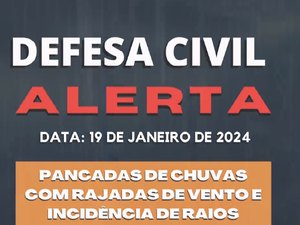 Defesa Civil publica alerta metereológico para esta sexta-feira (19)