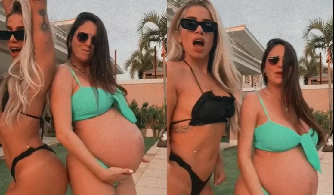 Anitta curte dia de piscina com a cunhada grávida