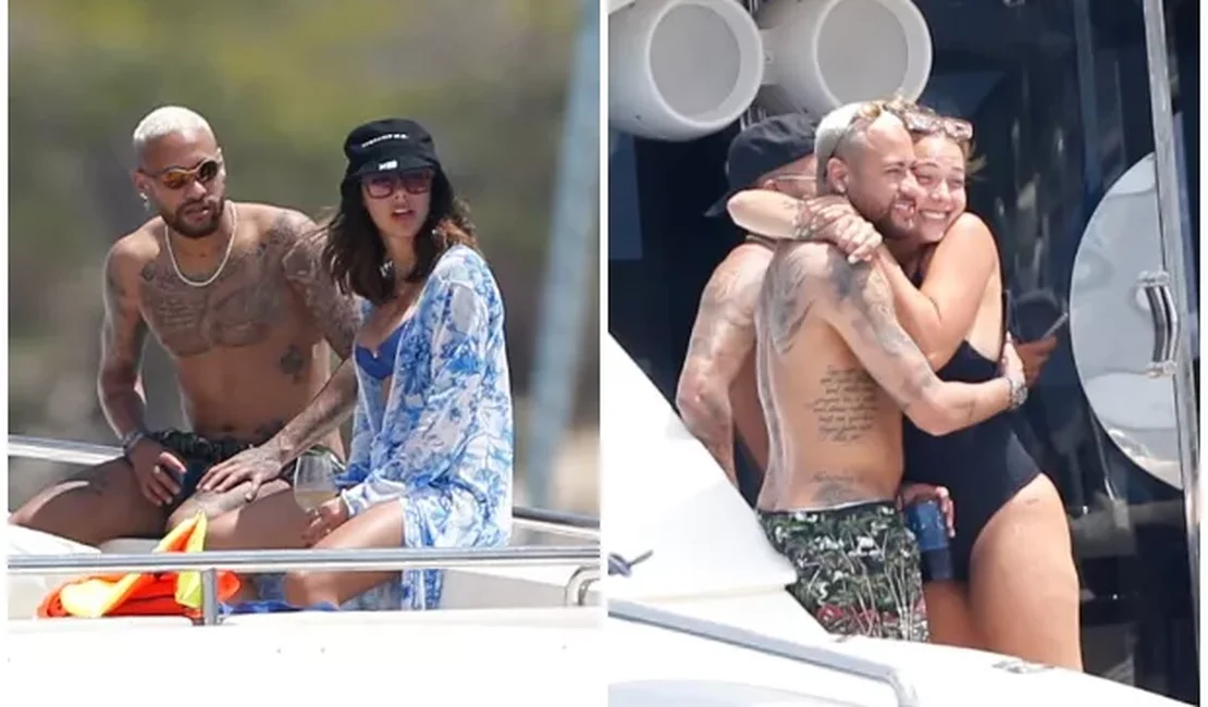 Neymar faz passeio de barco com amigos e Carol Dantas na Espanha