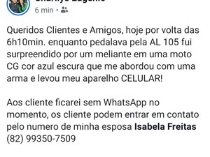 Fotógrafo é assaltado quando pedalava em Porto Calvo