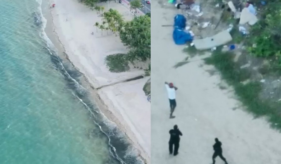 Drone da polícia flagra suspeitos embalando drogas na praia e trio é preso na Ponta Verde