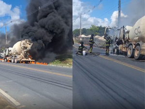 [Vídeo] Caminhão é destruído por incêndio e fumaça cobre local, em Maceió