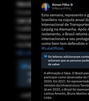 Ministério dos Transportes rebate suposta informação ‘fake’ publicada por Renan Filho no twitter