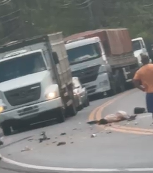 Colisão frontal entre caminhão e motocicleta deixa feridos na BR-316, em Satuba
