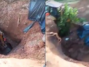[Vídeo] Deslizamento de terra em obra por pouco não soterra operários
