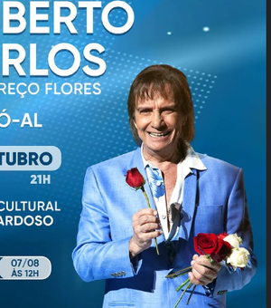 Roberto Carlos anuncia show em Maceió; ingressos estarão à venda a partir do dia 7