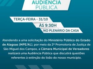 Audiência Pública discutirá problema do lixão em São Miguel dos Campos