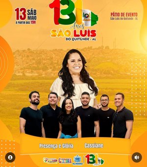 Cassiane e Presença e Glória se apresentam sábado em São Luís do Quitunde