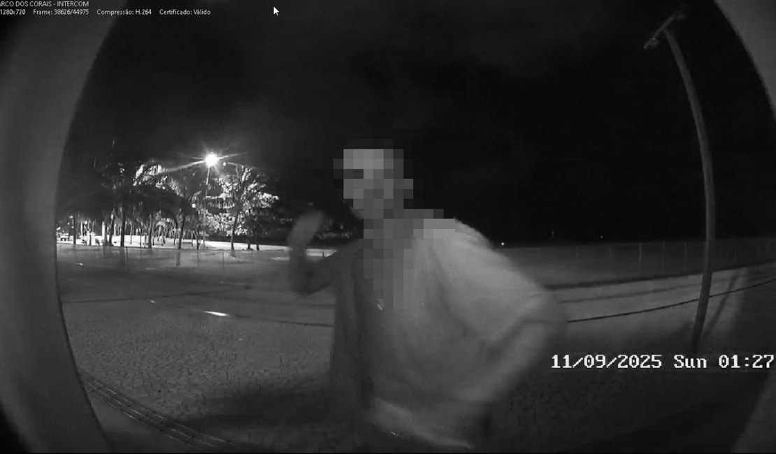 Imagens de totem de monitoramento mostram homem danificando equipamento em Maceió