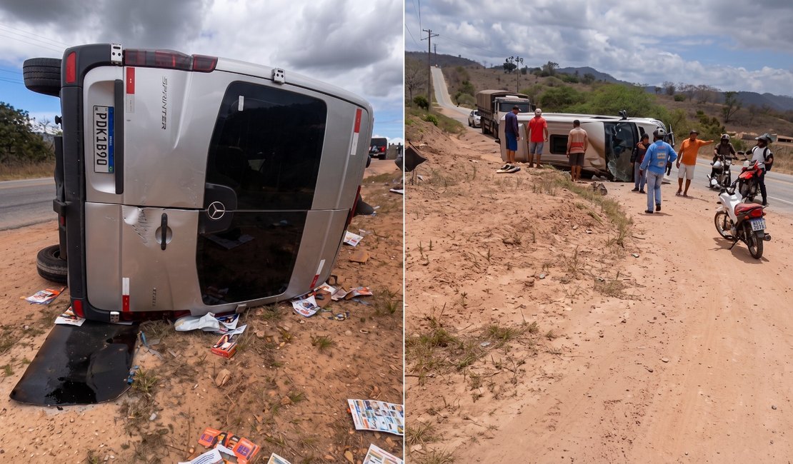 Van capota na rodovia AL-130, em Santana do Ipanema