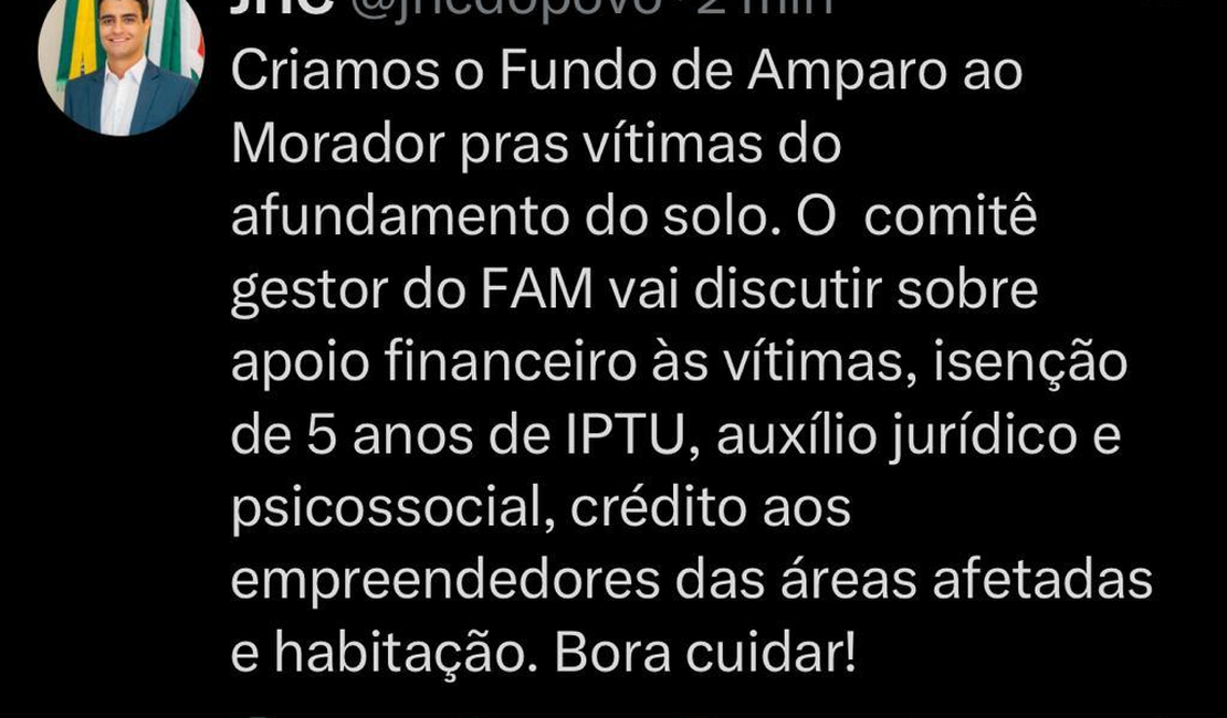 Prefeito JHC cria o Fundo de Amparo ao Morador para amparar vítimas do afundamento de solo