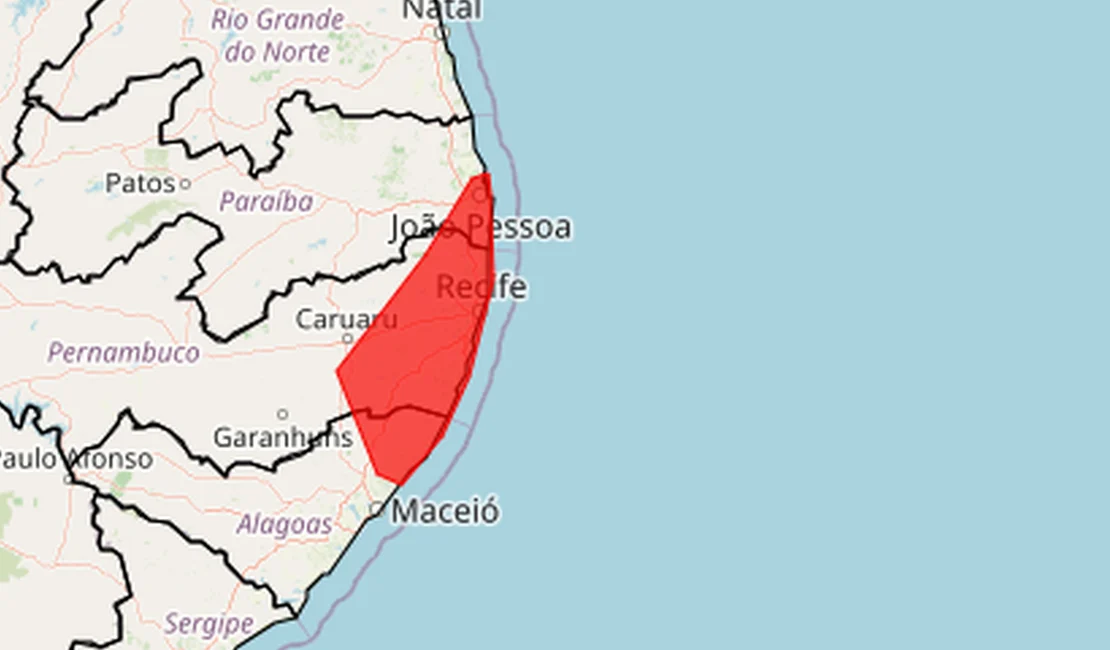 Inmet emite alerta vermelho de chuvas intensas para o Litoral Norte de Alagoas